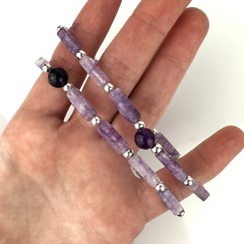 Ametyst armbnd, aflange perler