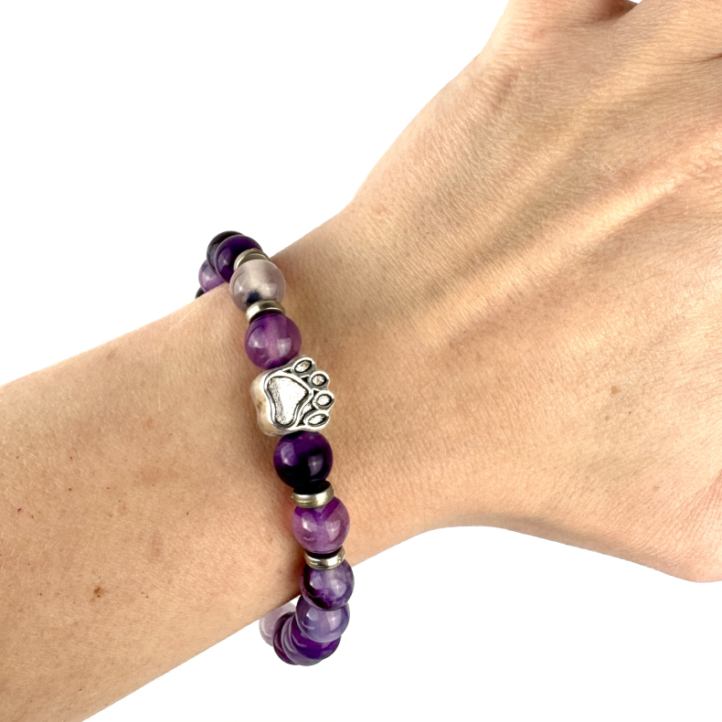 Lilla Agat armbnd m. pote, 8 mm perler