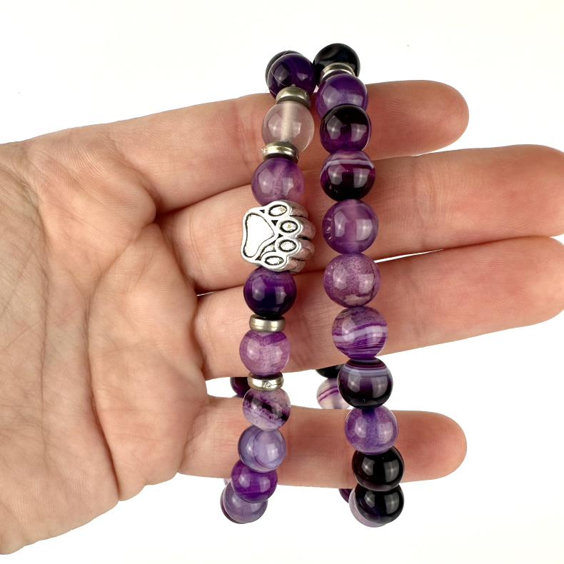 Lilla Agat armbnd m. pote, 8 mm perler