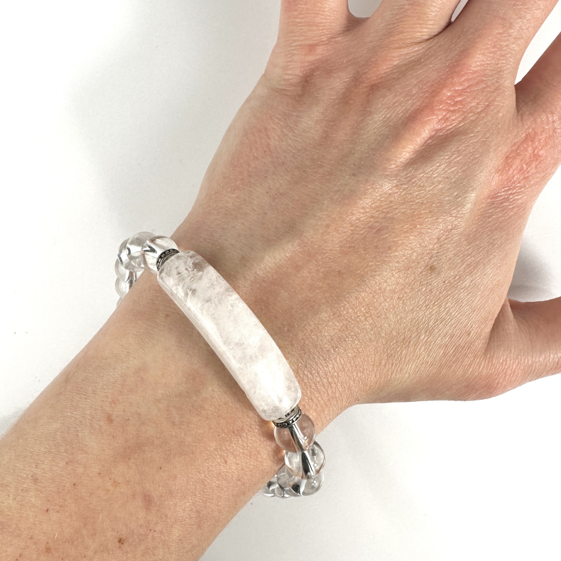 Bjergkrystal justerbart armbnd m ls, 8 mm perler