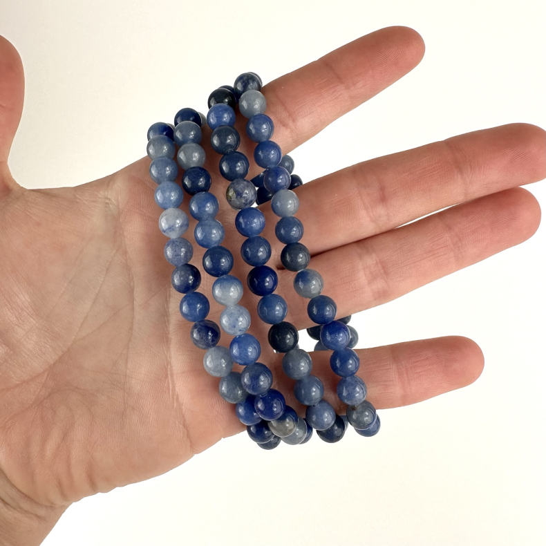 Bl Kvarts armbnd, 6 mm perler