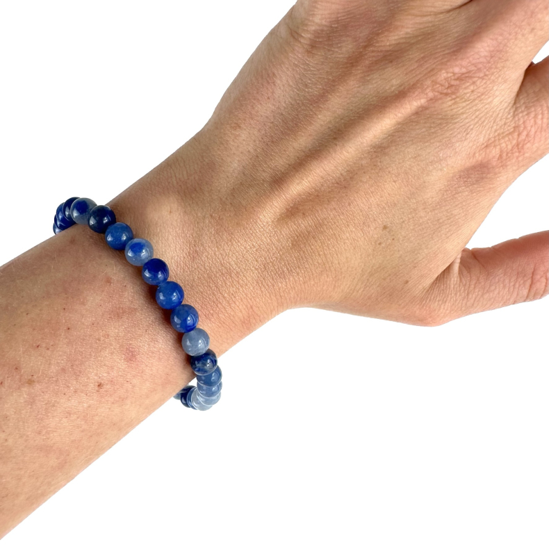 Bl Kvarts armbnd, 6 mm perler