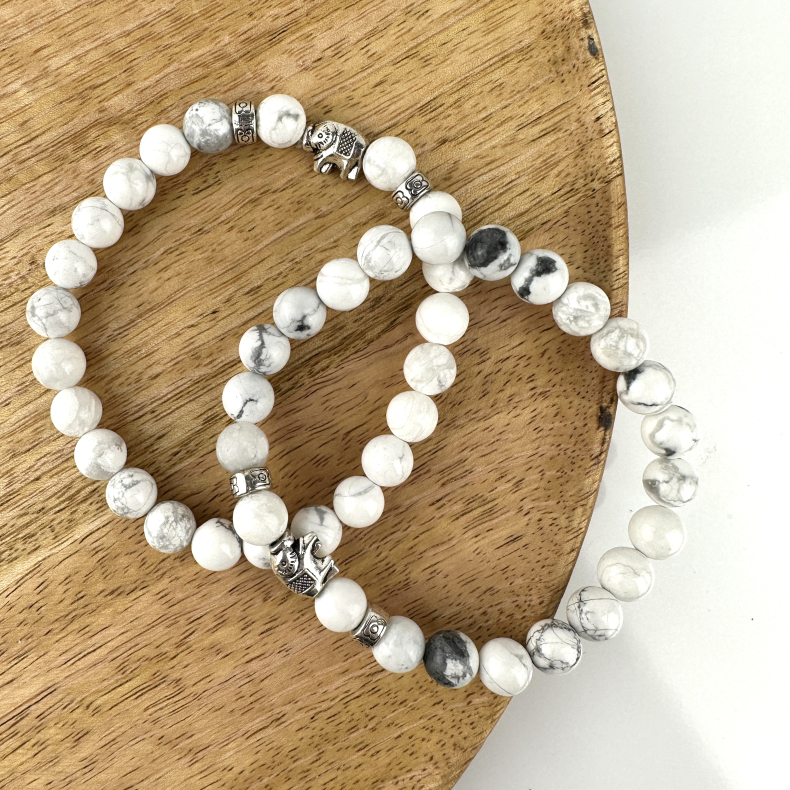 Howlit armbnd m. elefant, 8 mm perler