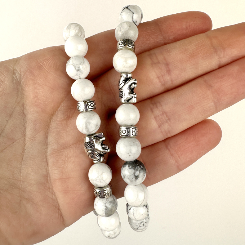 Howlit armbnd m. elefant, 8 mm perler