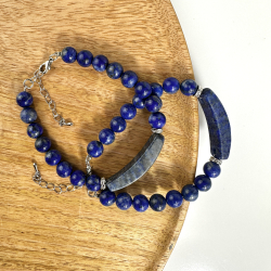Lapis Lazuli justerbart armbnd m. ls, 8 mm perler