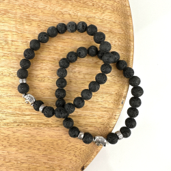 Lavasten armbnd m. elefant, 8 mm perler