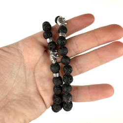 Lavasten armbnd m. elefant, 8 mm perler