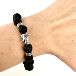 Lavasten armbnd m. elefant, 8 mm perler