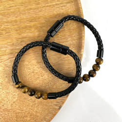 Tigerje imiteret lder armbnd, 8 mm perler