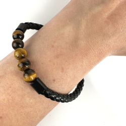 Tigerje imiteret lder armbnd, 8 mm perler