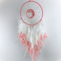 Drmmefanger Rosakvarts m. hvid og pink fjer