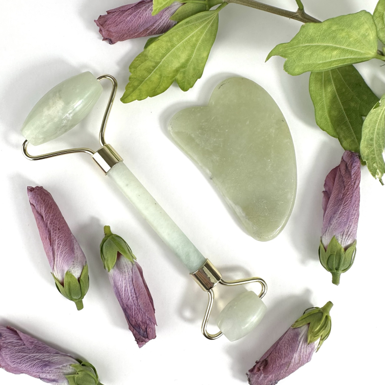 Gua sha/face roller grn jade 