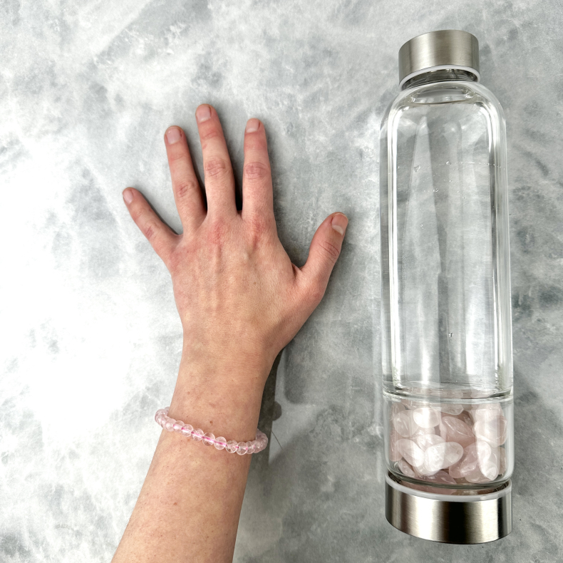 Vandflaske m. Rosakvarts 