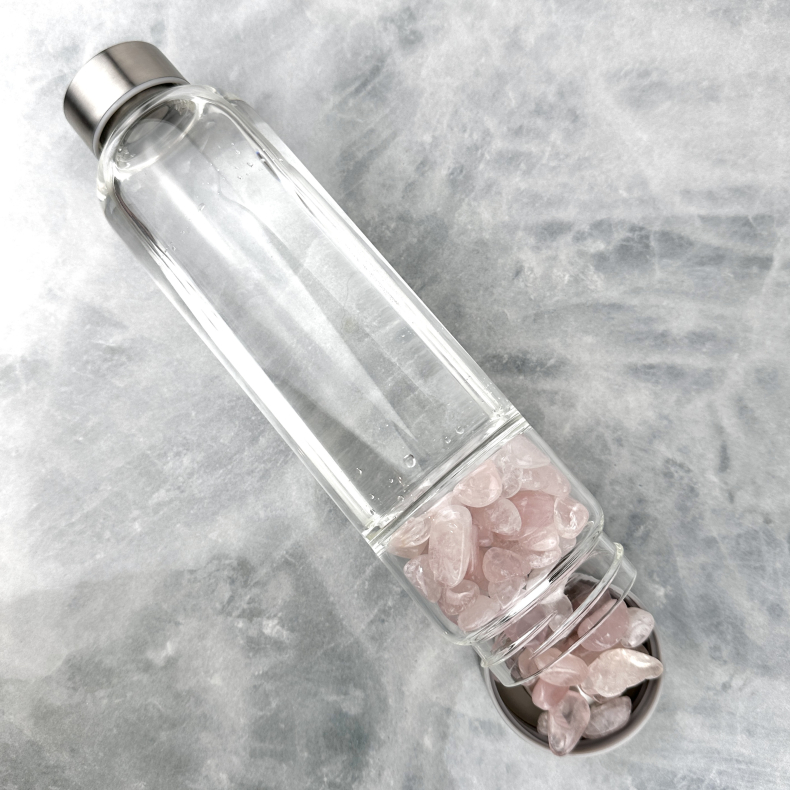 Vandflaske m. Rosakvarts 