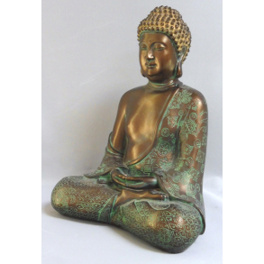 Buddha 27 cm: SEATED GOLDEN/GREEN