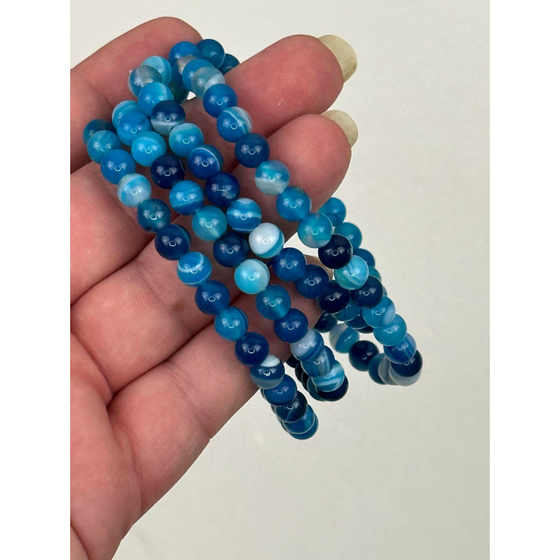 Bl Agat armbnd, 6 mm perler
