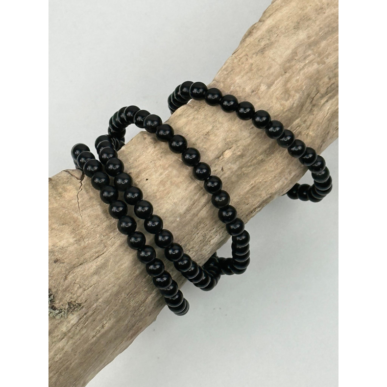 Sort Obsidian armbnd, 6 mm perler