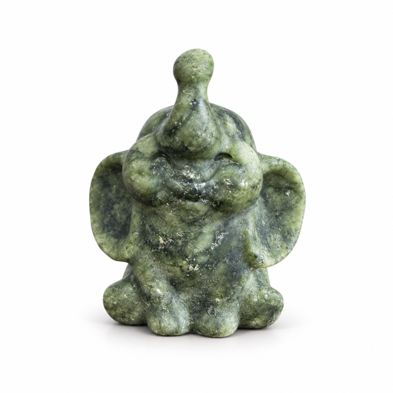 Gr�n Jade Elefant m. l�ftet snabel  