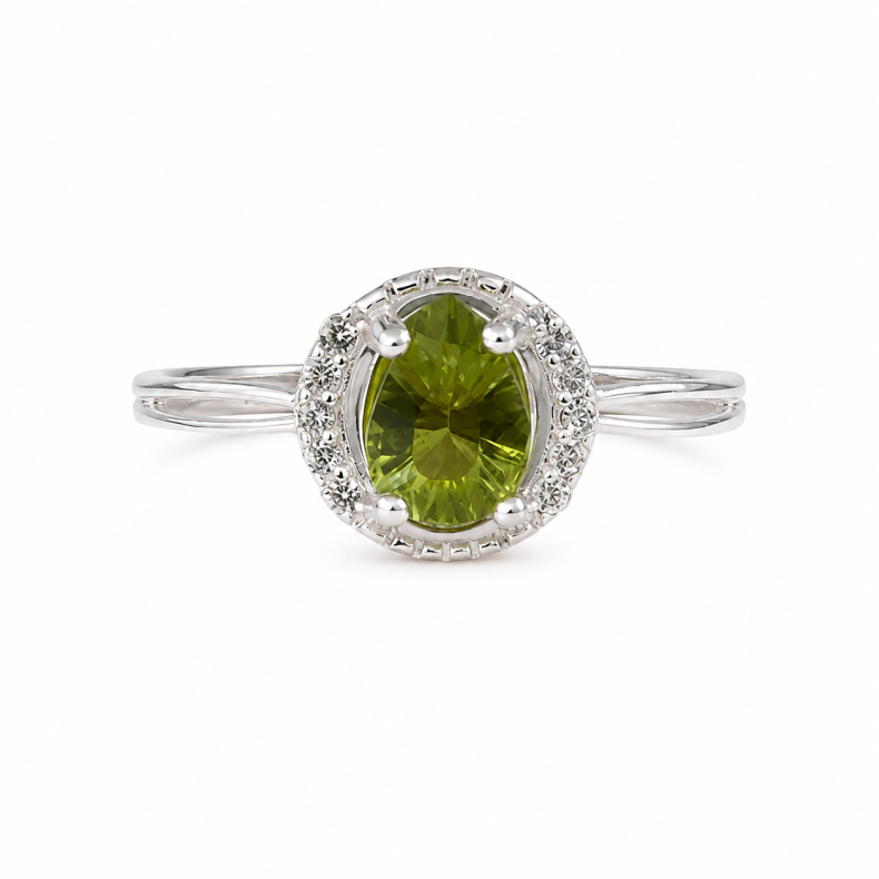 Peridot sten i s�lv ring 