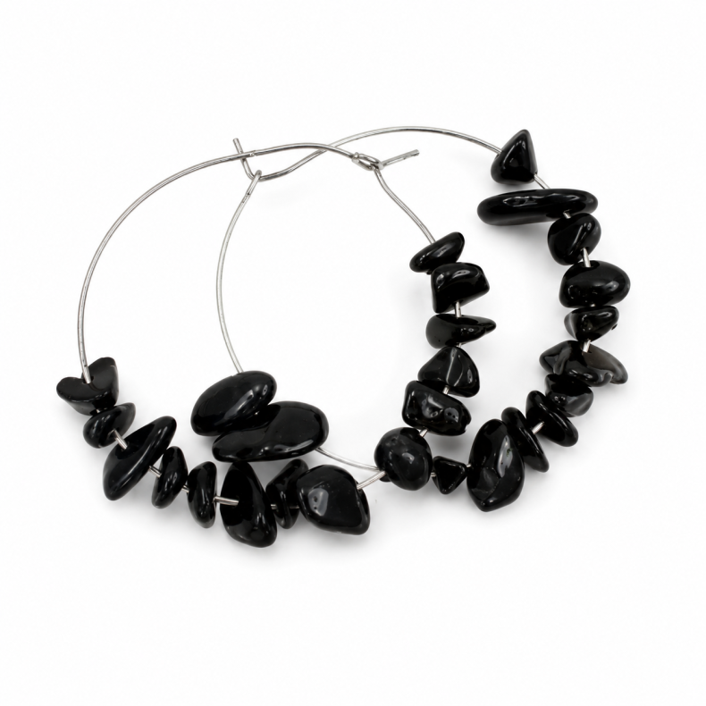 Sort Obsidian �reringe med chips 