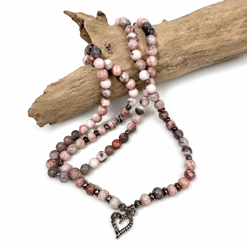 Pink zebra jaspis lang halsk�de 