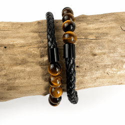 Tiger�je imiteret l�der armb�nd, 8 mm perler