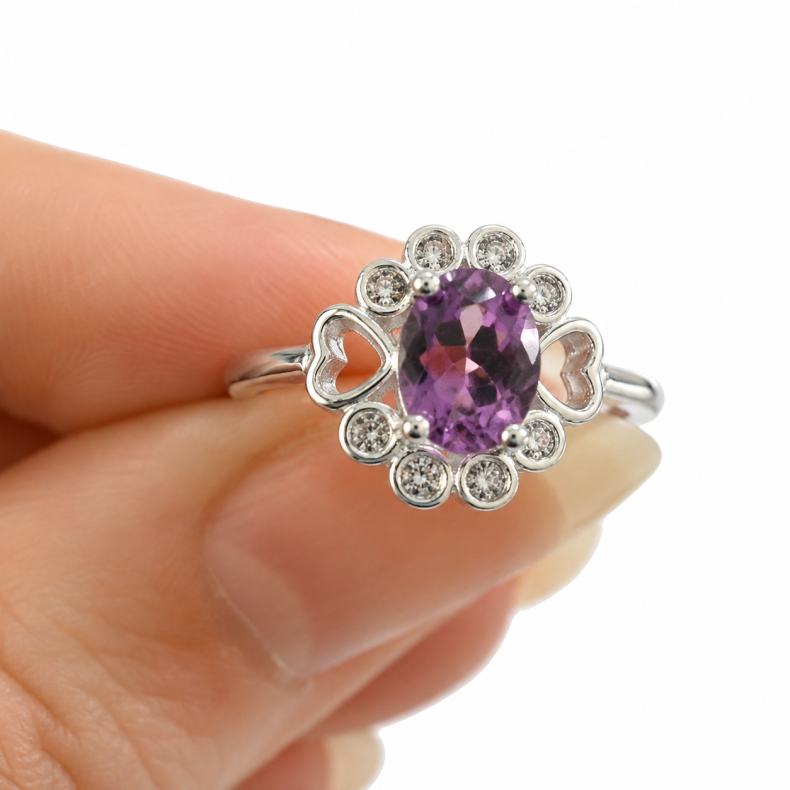 Ametyst Sten i s�lv ring 