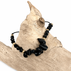 Sort Obsidian armb�nd, med chips og snor 