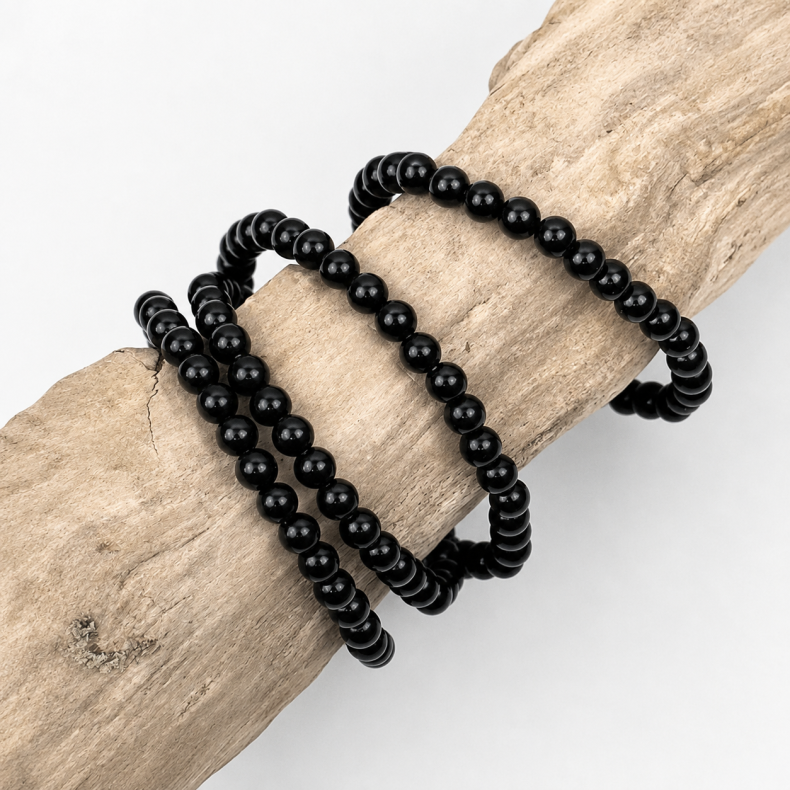 Sort Obsidian armb�nd, 4 mm perler