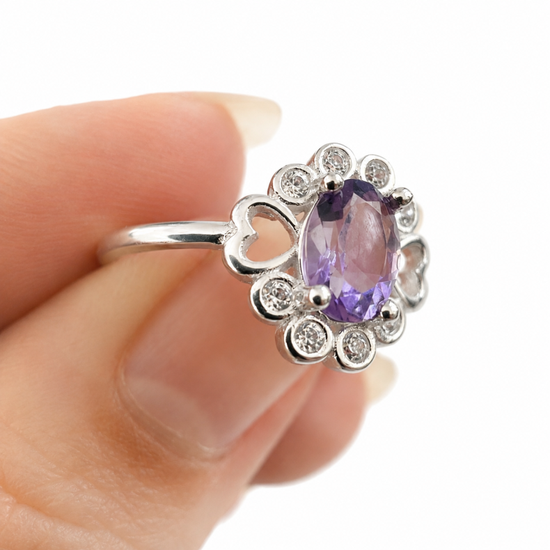 Ametyst Sten i s�lv ring 