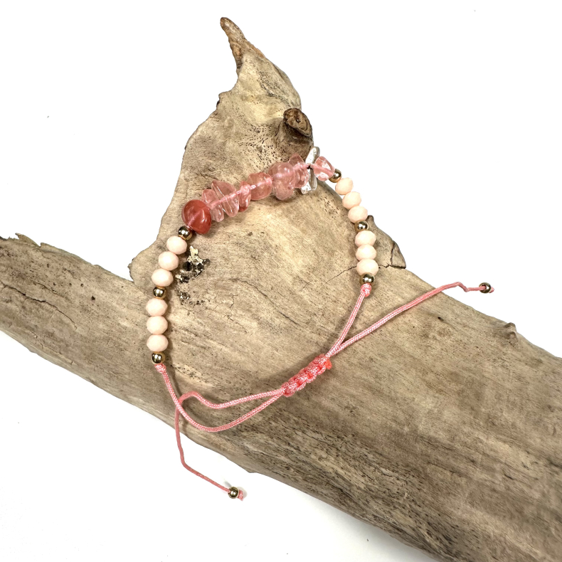 Jordbrkvarts armbnd, med chips og snor 