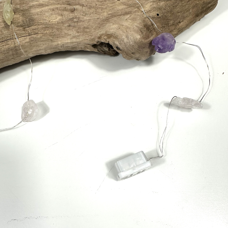 Ametyst, bjergkrystal, rosakvarts og citrin lyskde 2 Meter 