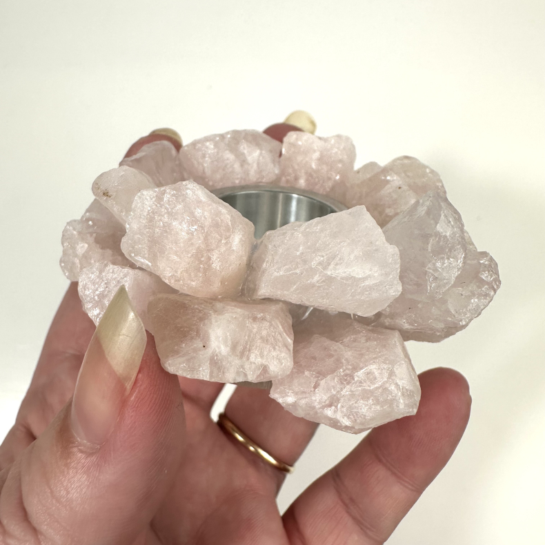 Rosakvarts lysestage i r