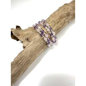 Rosakvarts, bjergkrystal og ametyst armb�nd 6 mm 