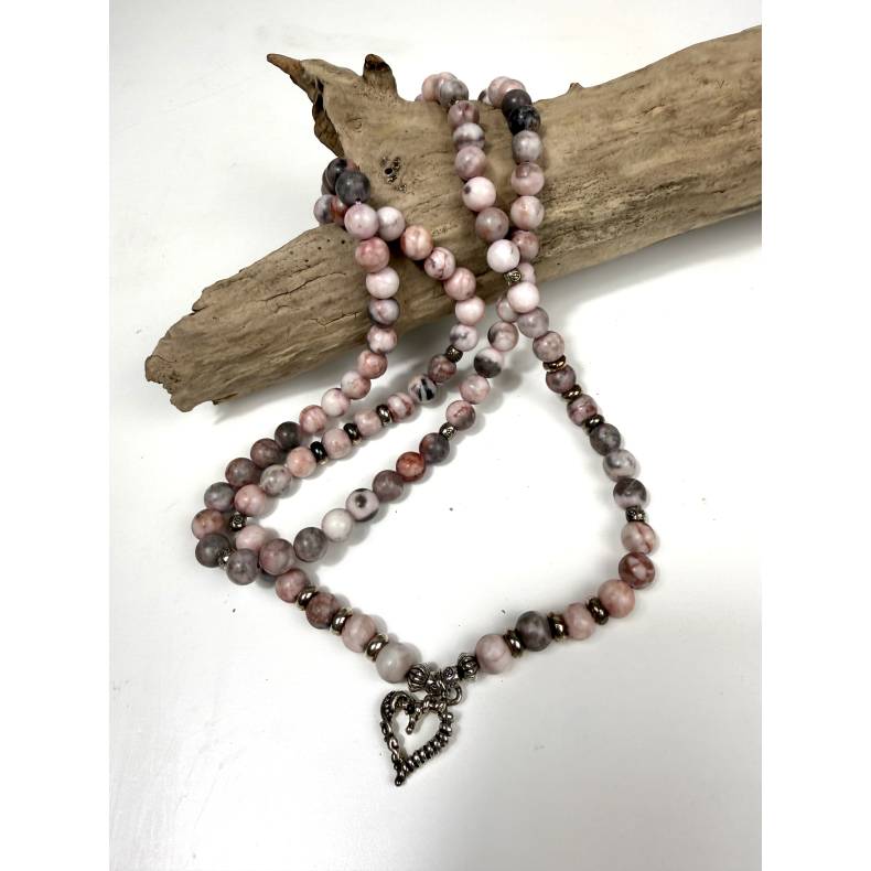 Pink zebra jaspis lang halsk�de 