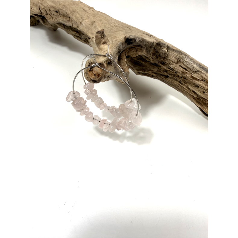 Rosakvarts �renring med chips 