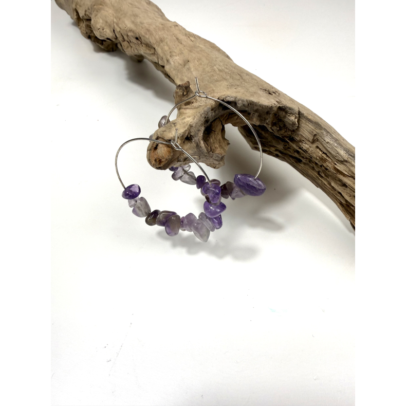 Ametyst �renring med chips 