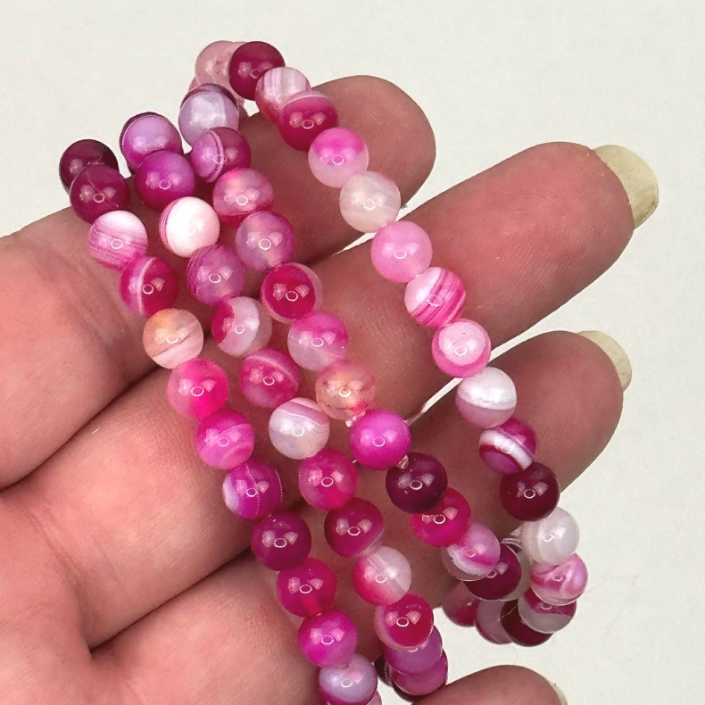 Pink Agat armbnd, 6 mm perler